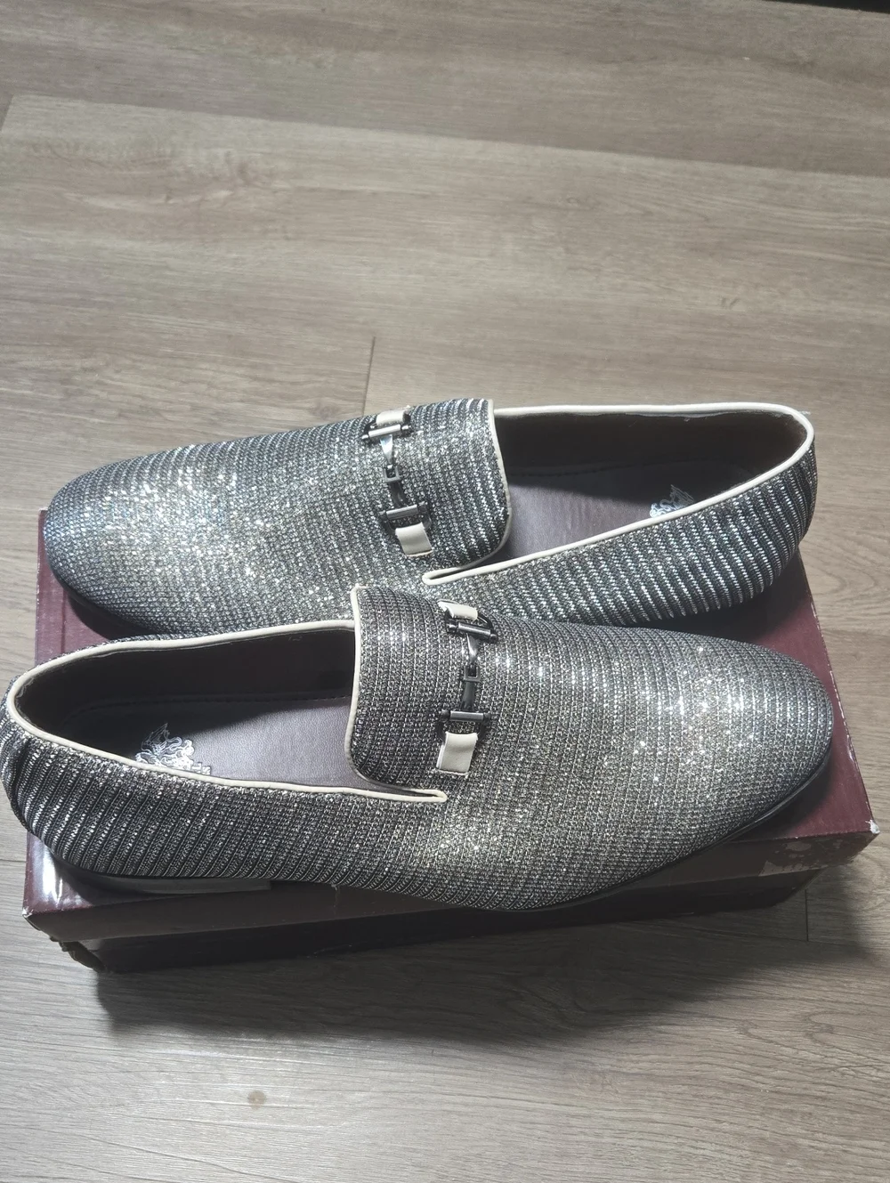 Men's Silver Embellished Slip-On Loafers - Dress Loafers